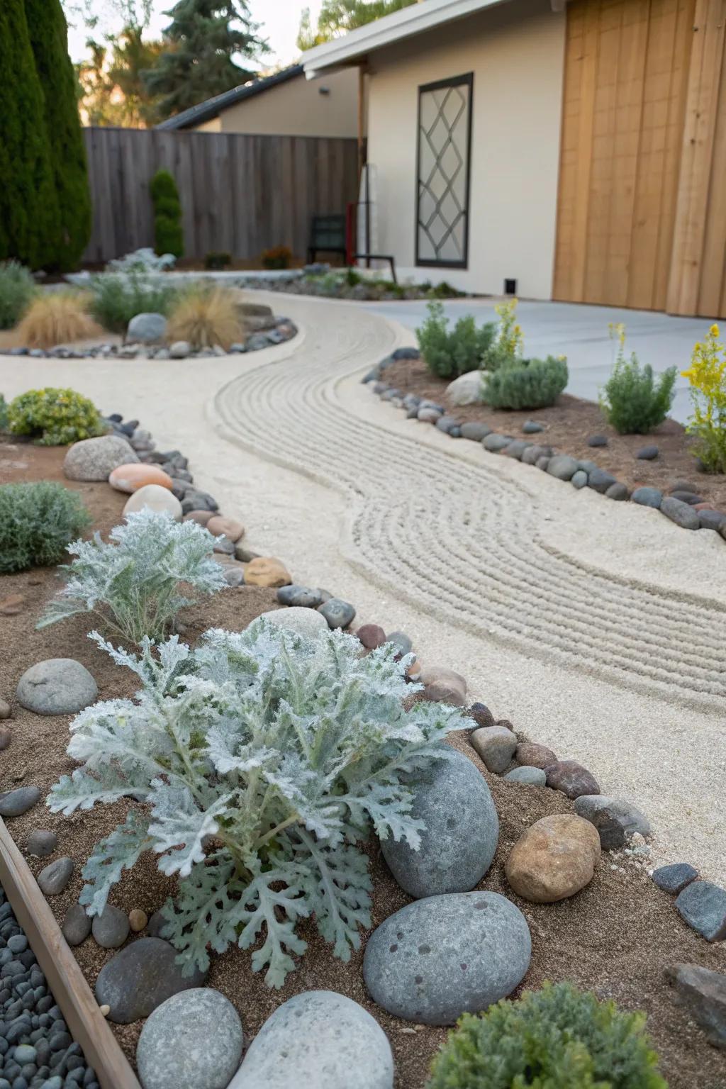 Dusty miller enhances the serenity of zen gardens.
