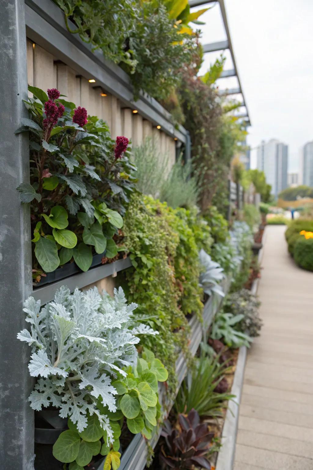Dusty miller brings texture to vertical garden designs.