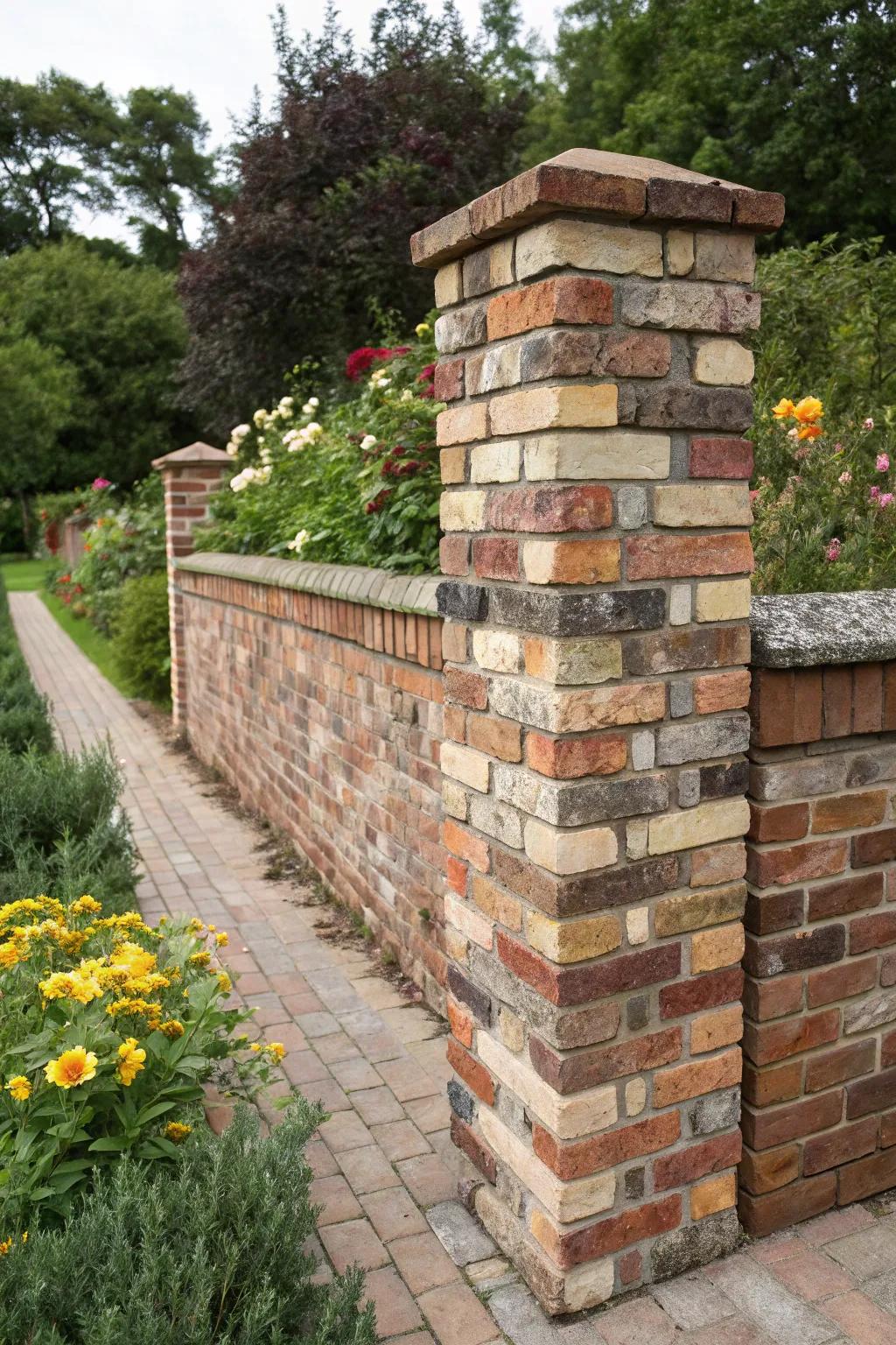 An eco-friendly brick wall adds history and character to the garden.
