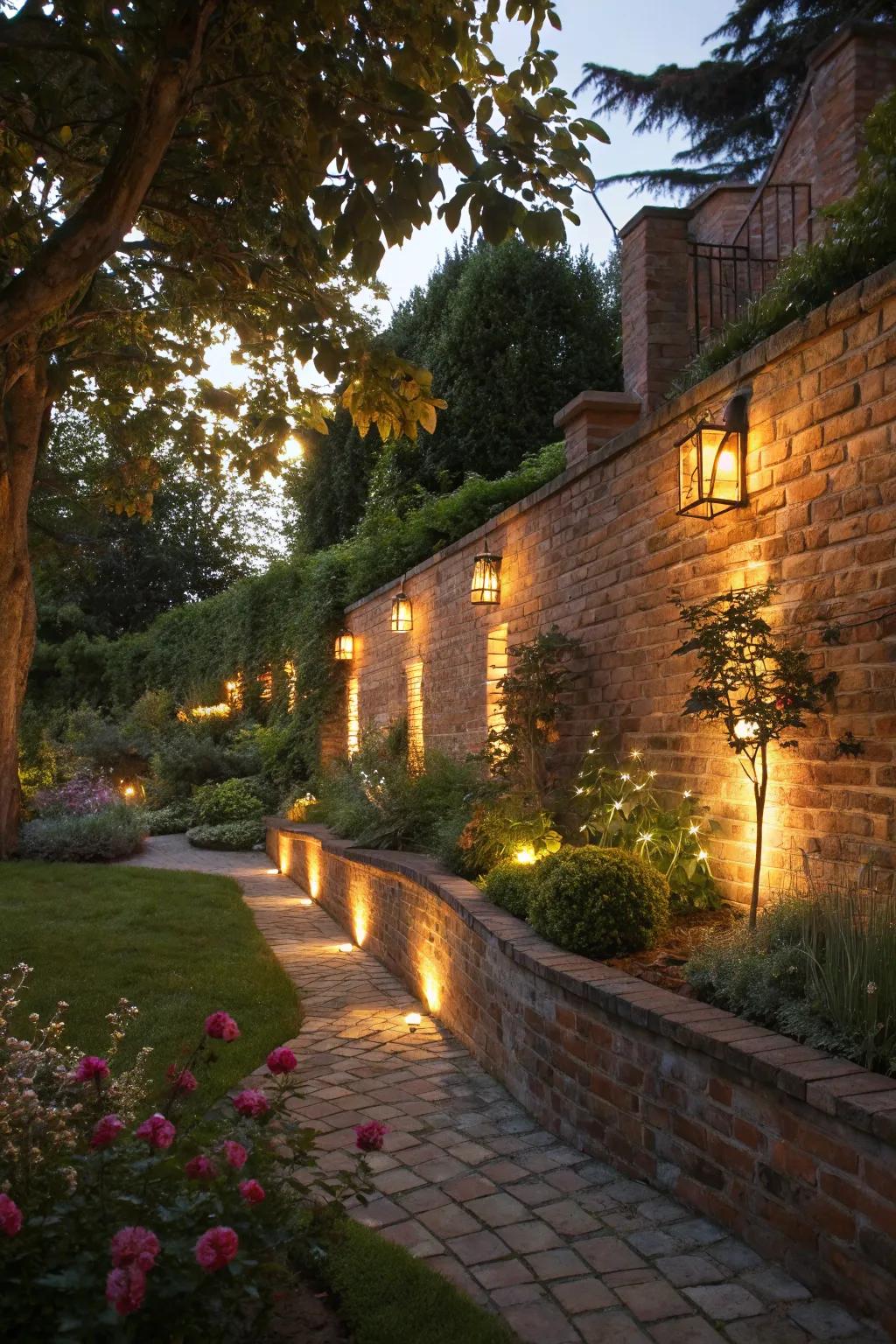 Lighting elements turn this garden into a magical night-time oasis.