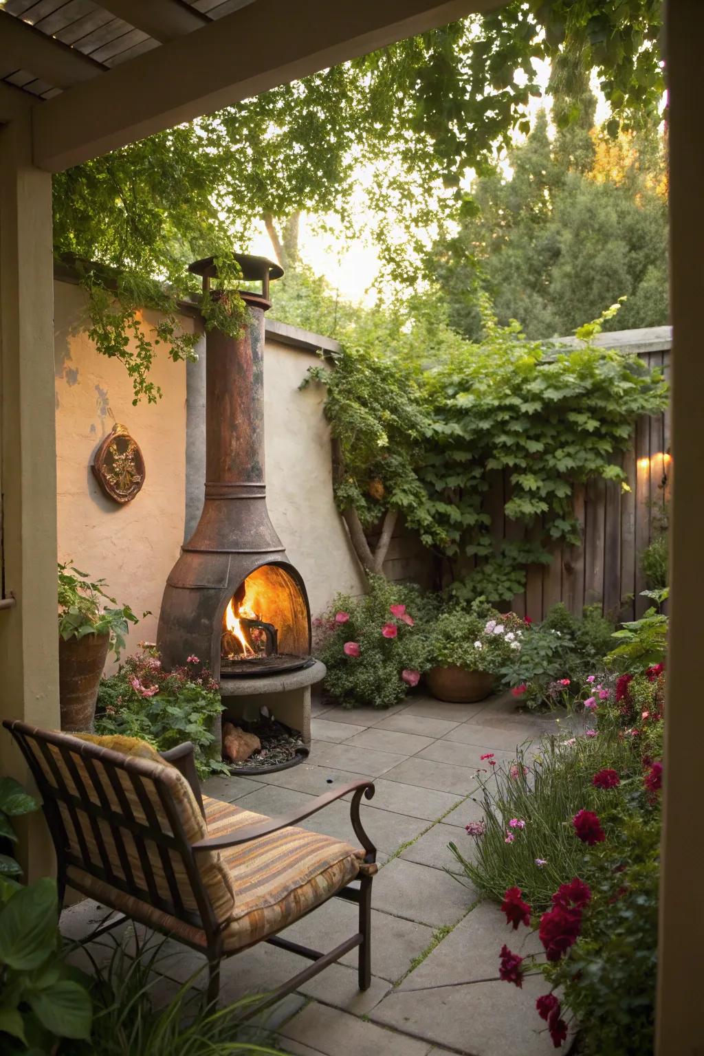 Find solace with a chiminea garden nook.