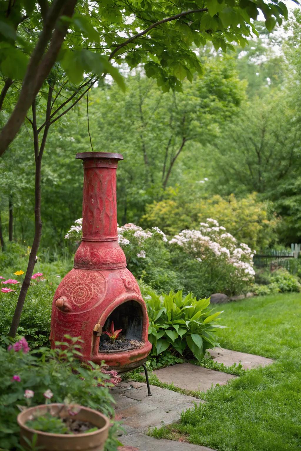 Brighten your space with a colorful chiminea.