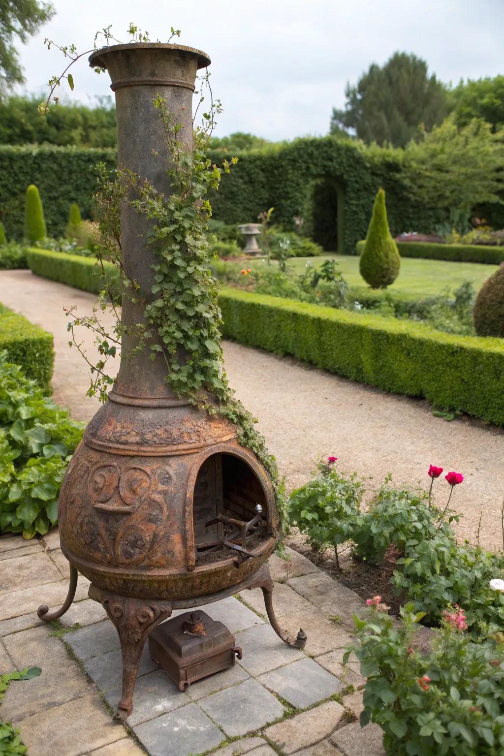 Timeless elegance with a vintage chiminea.