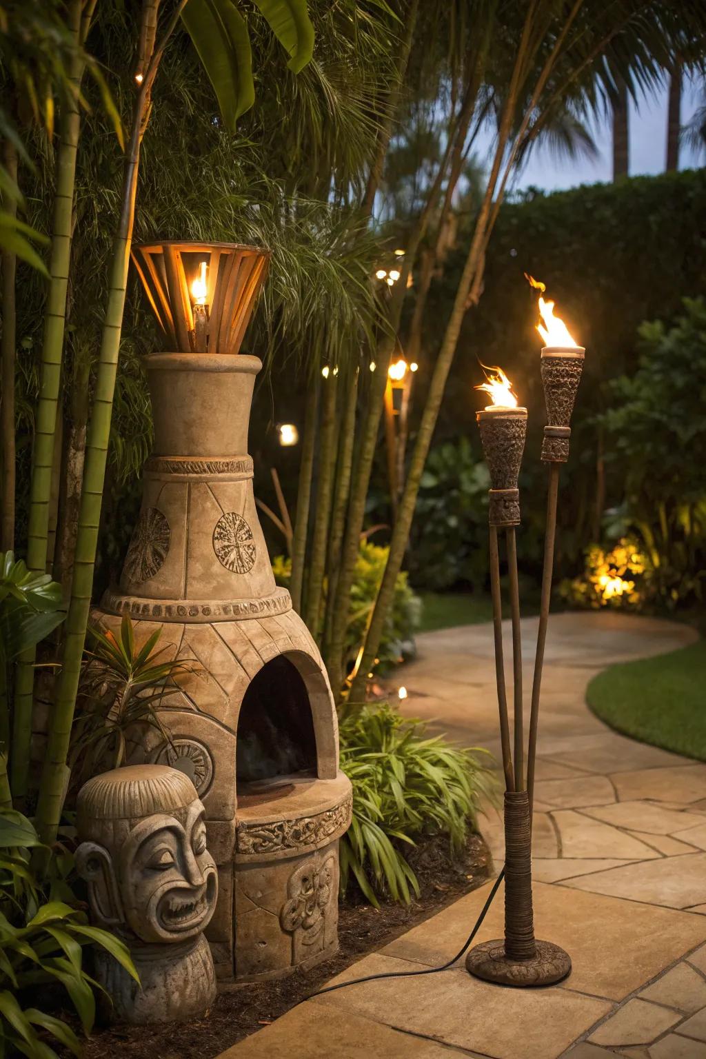 Bring a tropical feel with a tiki chiminea.