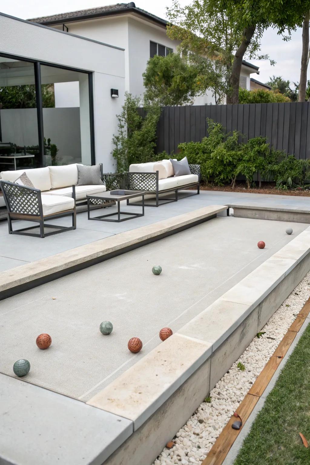 Sleek and stylish, a minimalist bocce court for modern spaces.
