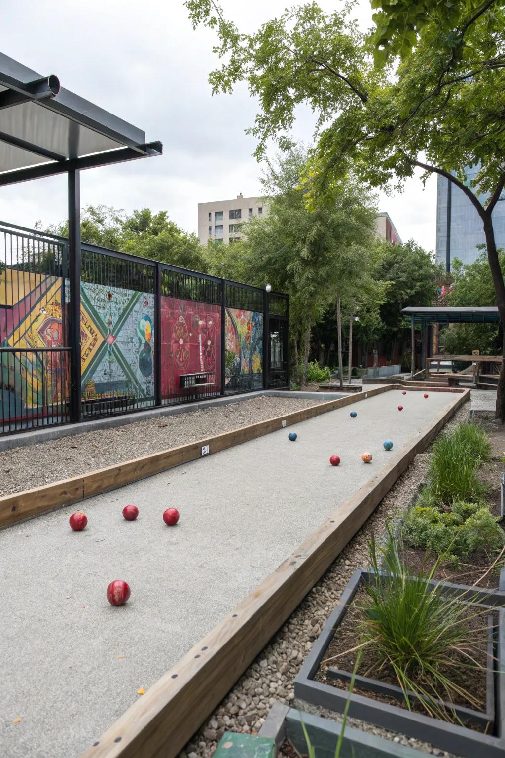 An urban chic bocce court with a modern flair.