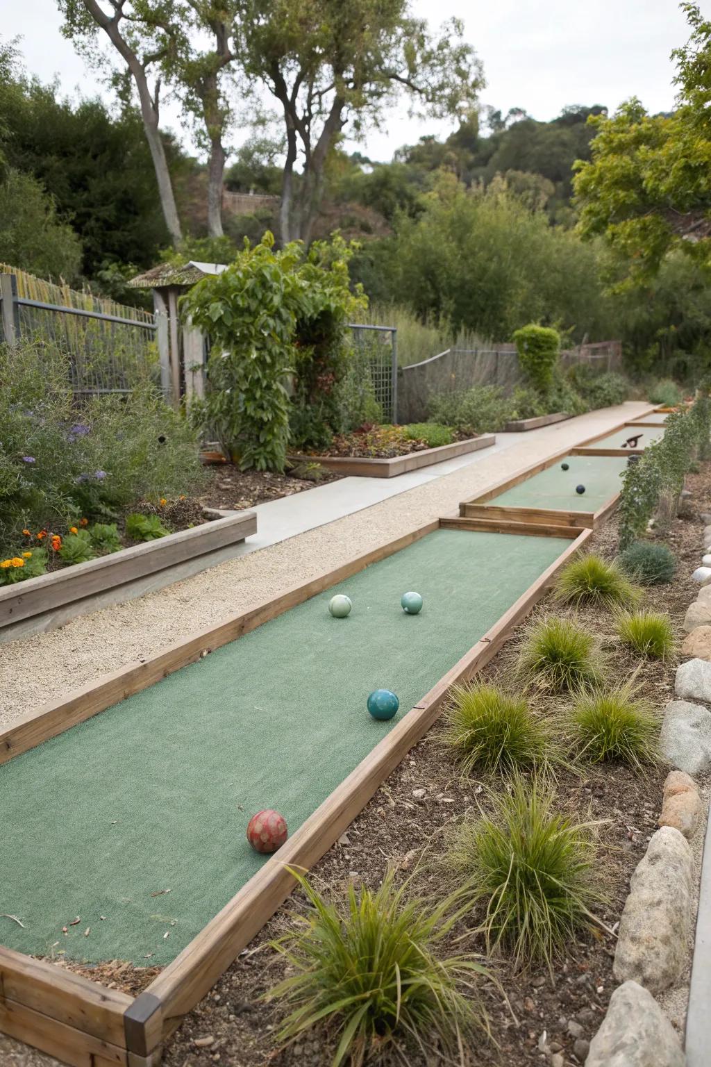 Sustainable materials create an eco-friendly bocce court.
