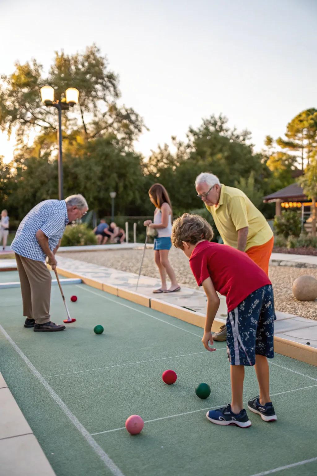 A bocce court for all ages to enjoy together.
