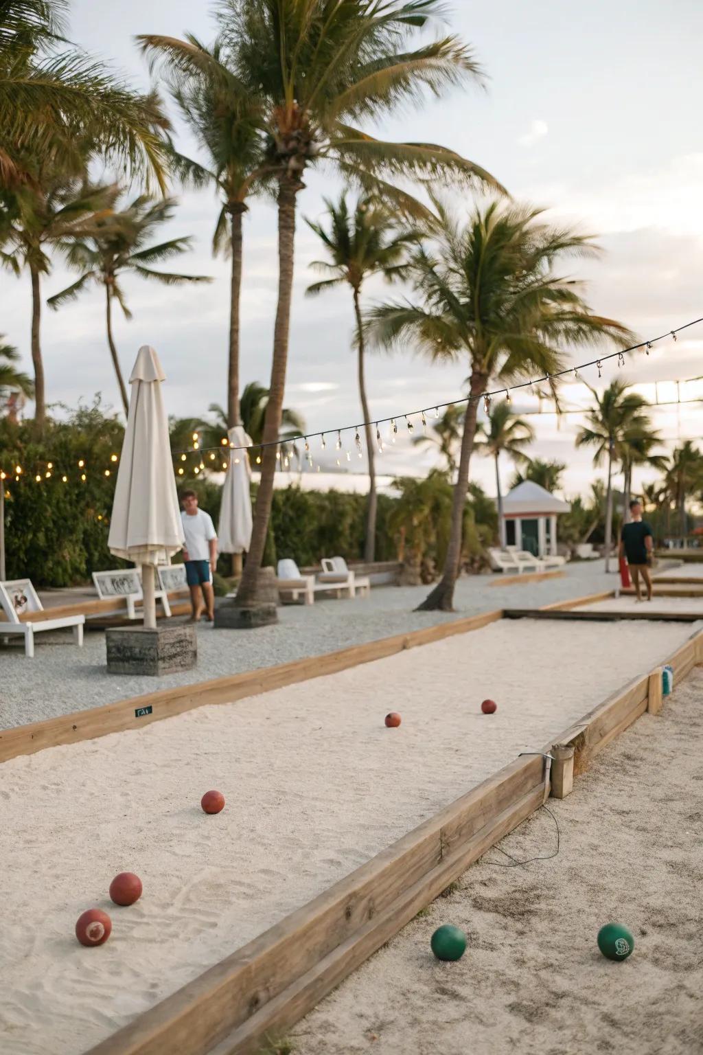 A sandy bocce court that brings beach vibes home.