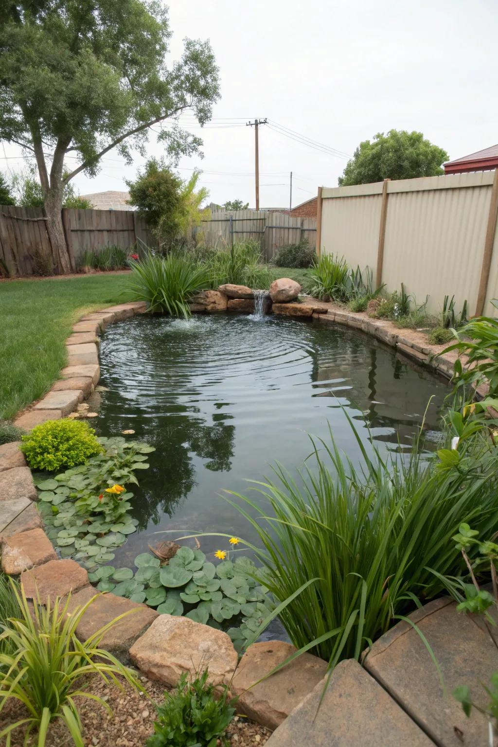 A small pond adds tranquility and beauty to a backyard.