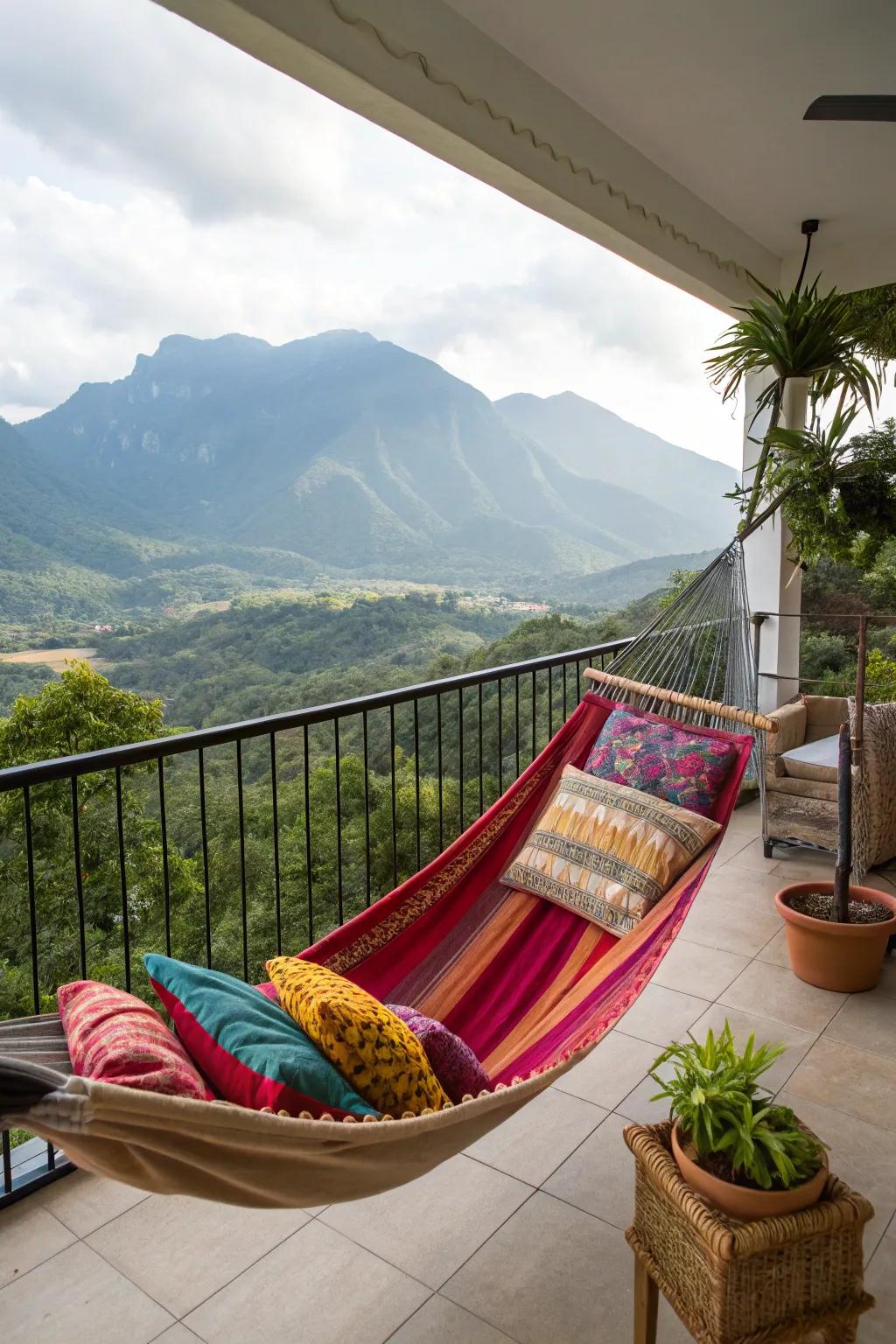 A hammock provides a perfect spot for a balcony nap.