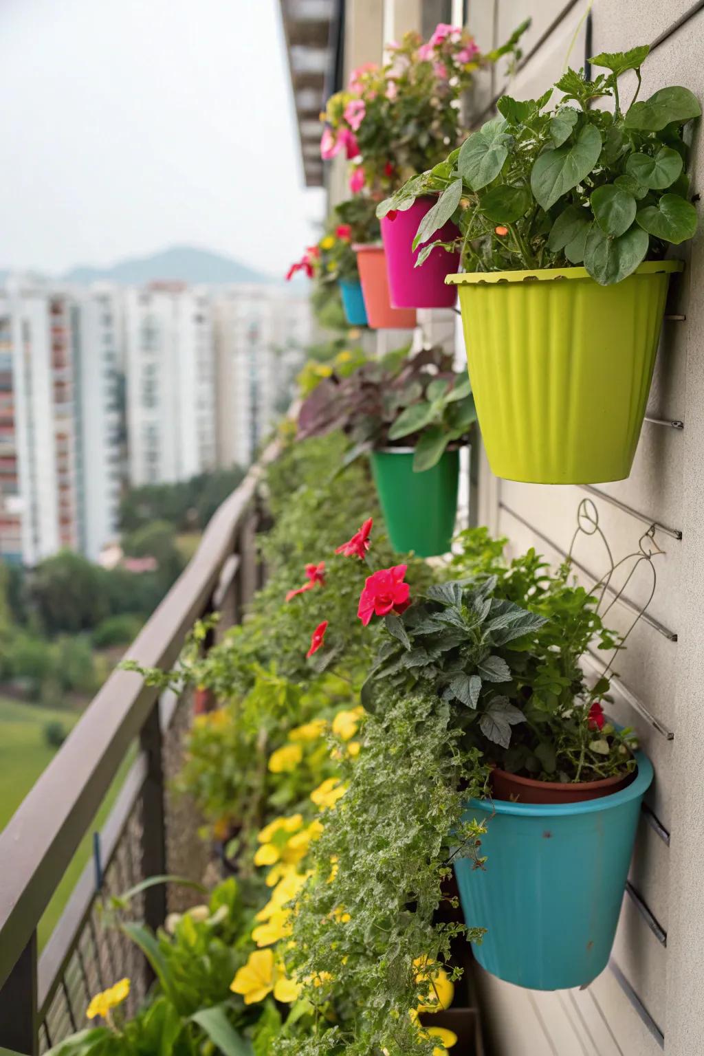 A vibrant vertical garden that adds greenery to the balcony.