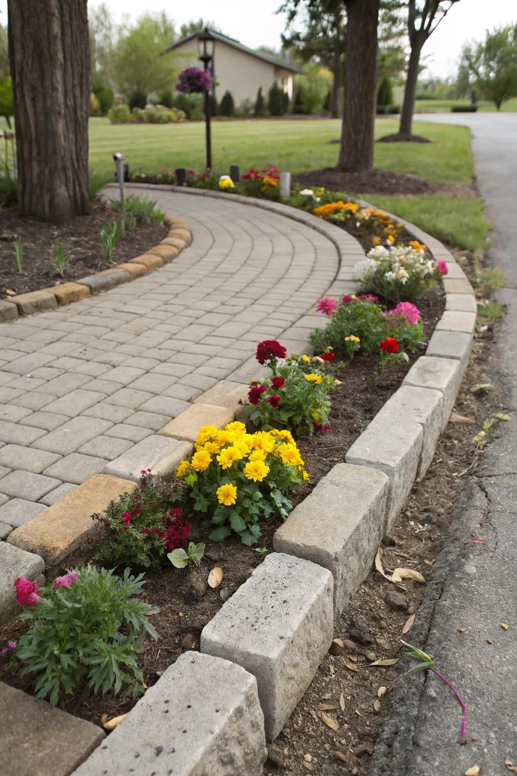 Small paver edging offers a neat and tidy garden appearance.
