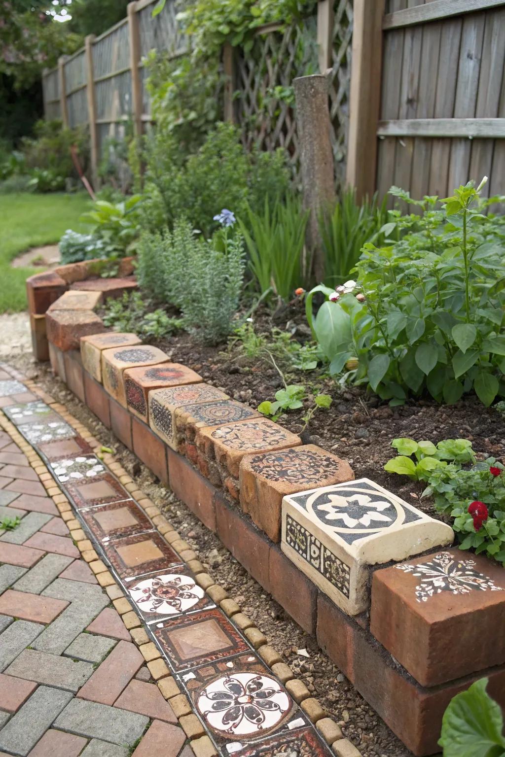 Recycled pavers add a sustainable and unique touch to garden borders.