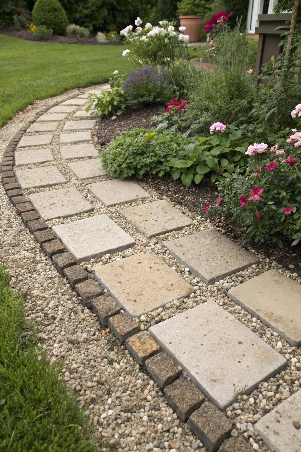 Mixed materials bring textural variety to garden borders.