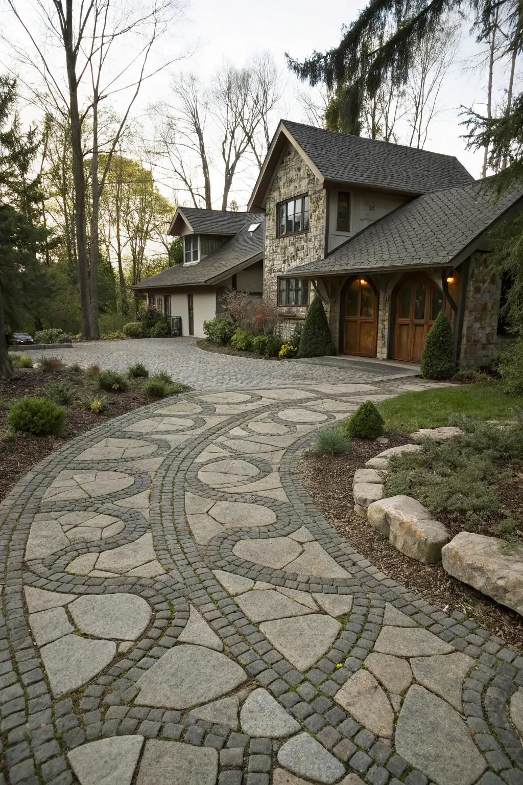 Asymmetrical designs offer a bold and modern twist to this driveway.