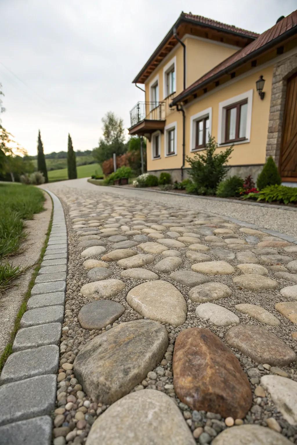 Textured cobblestones enhance both form and function on this driveway.