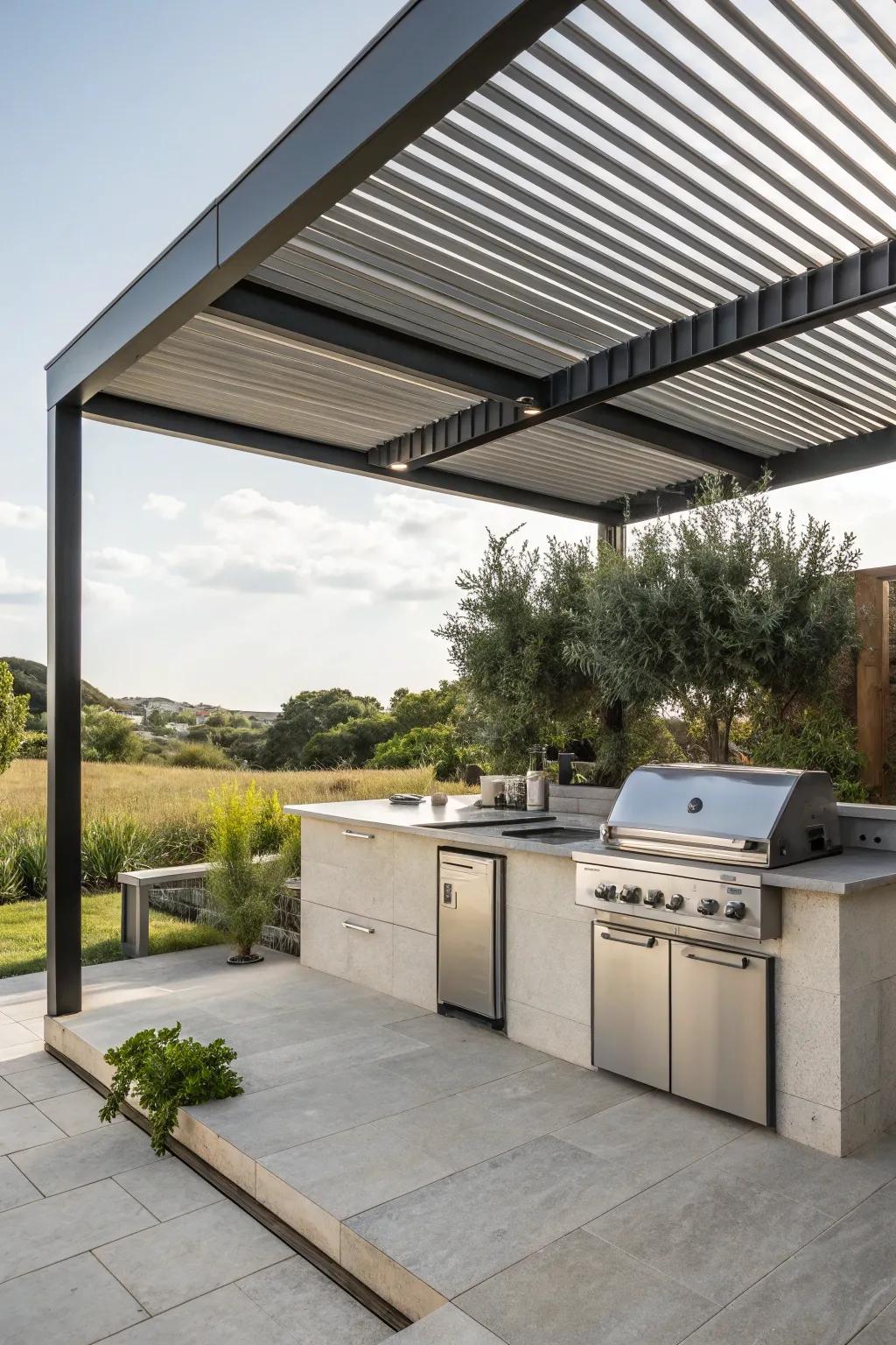 Opt for sleek durability with a modern metal canopy.