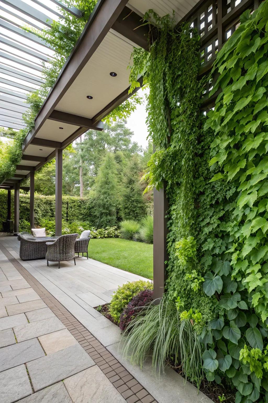 A living wall offers privacy and a lush, natural aesthetic.
