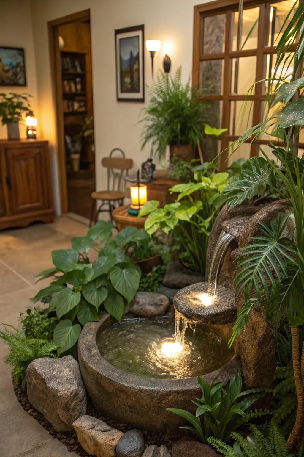 A water feature brings tranquility to your indoor garden.