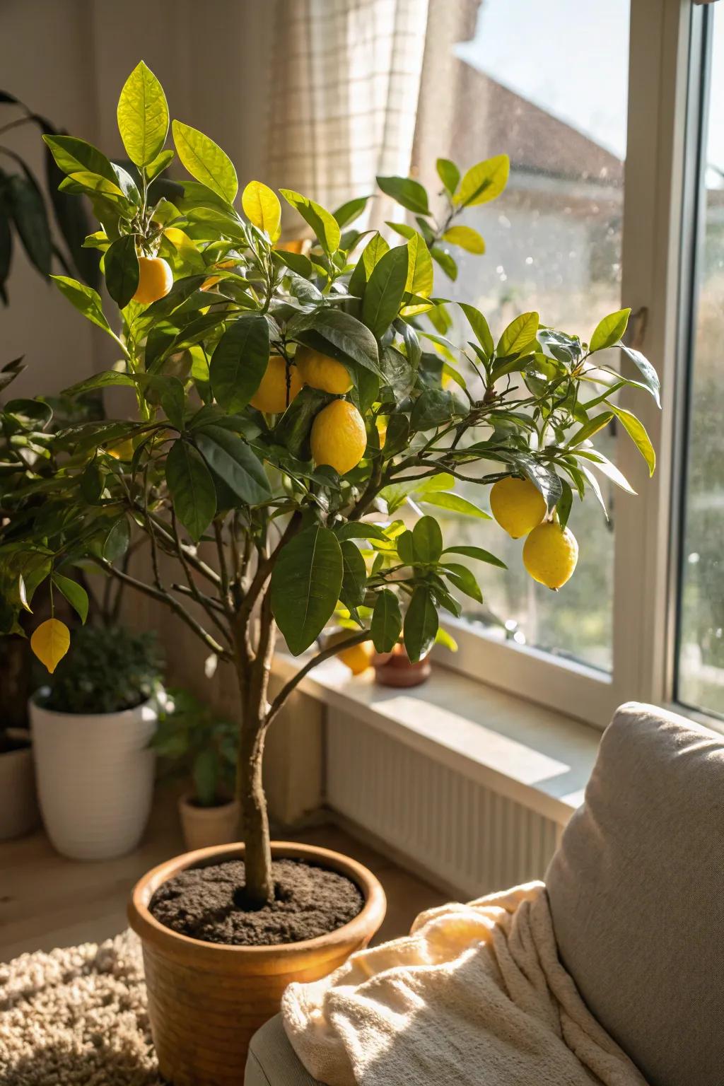 Dwarf fruit trees are a delightful indoor surprise.