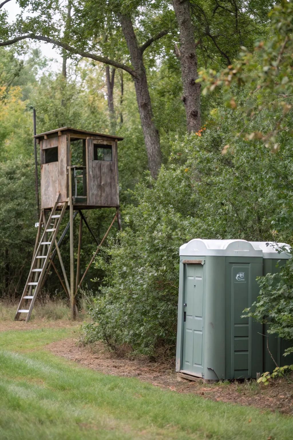 A portable restroom adds convenience to your deer stand.