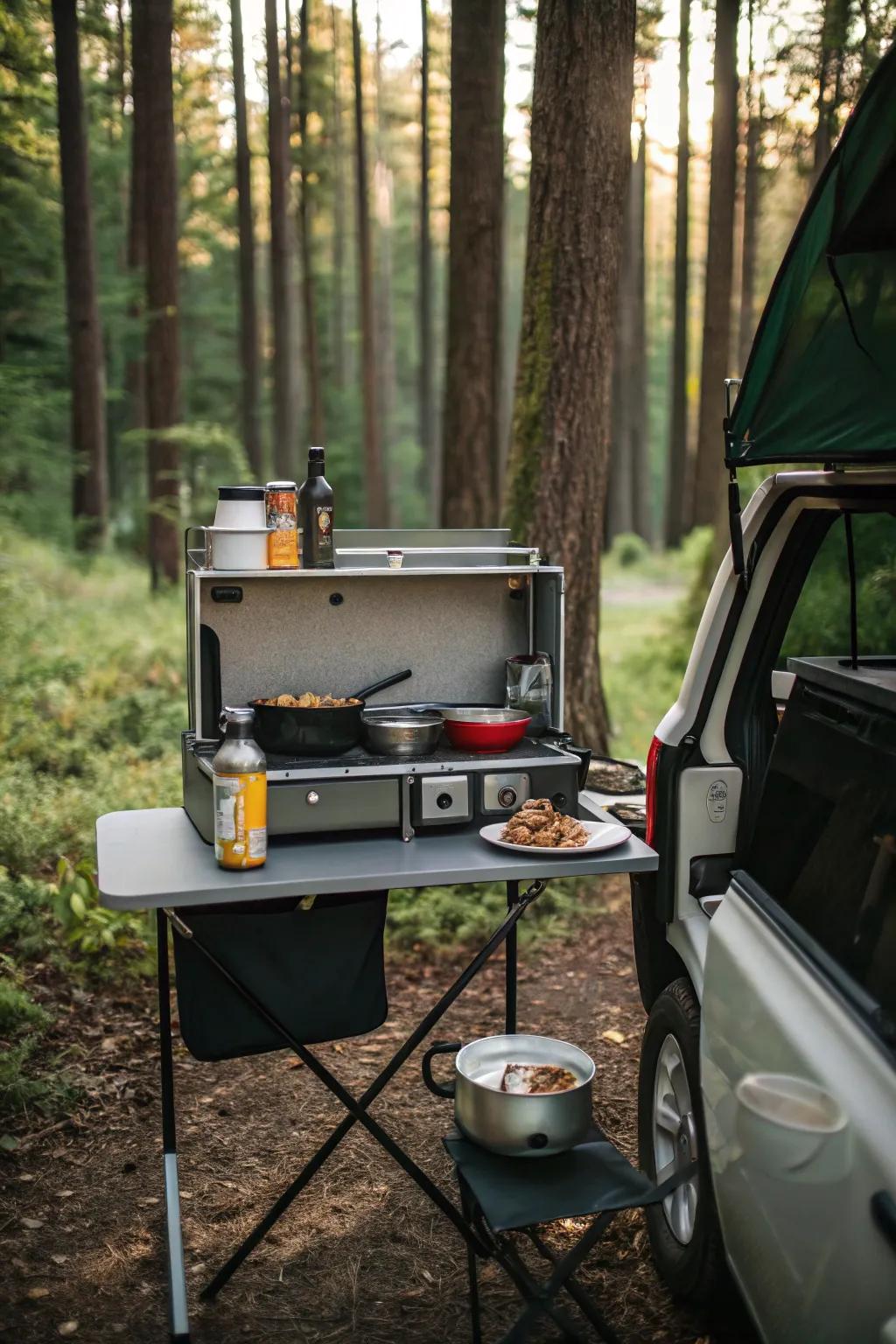 A kitchenette setup adds convenience for extended stays.
