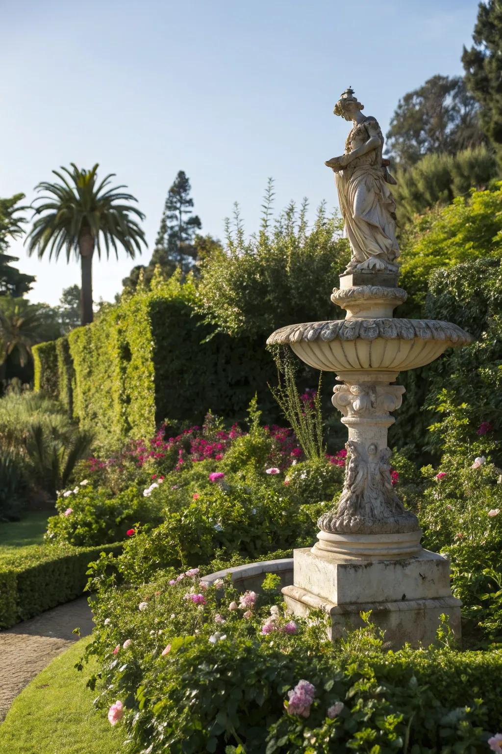 Sculptural elements bring art and interest to the garden.