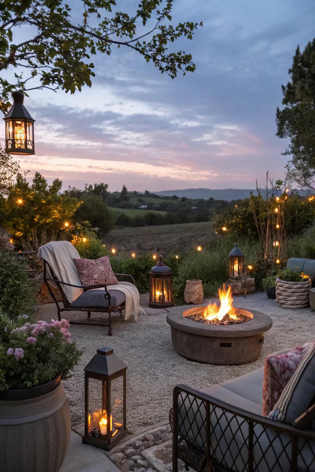 A fire pit area for cozy evening gatherings.