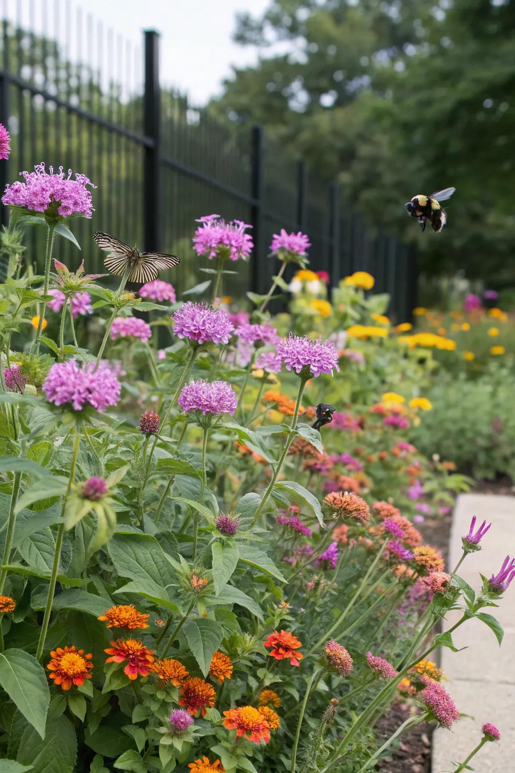 Pollinator-friendly plants attract vibrant garden visitors.