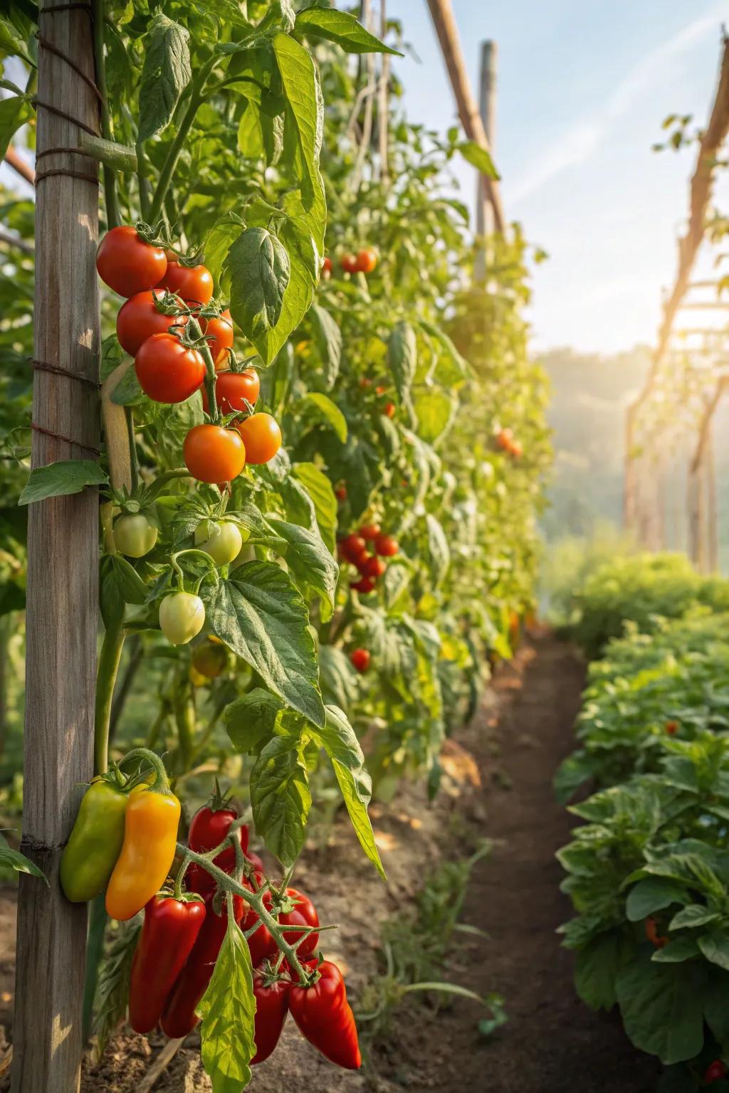 A productive kitchen garden full of fresh vegetables and herbs.
