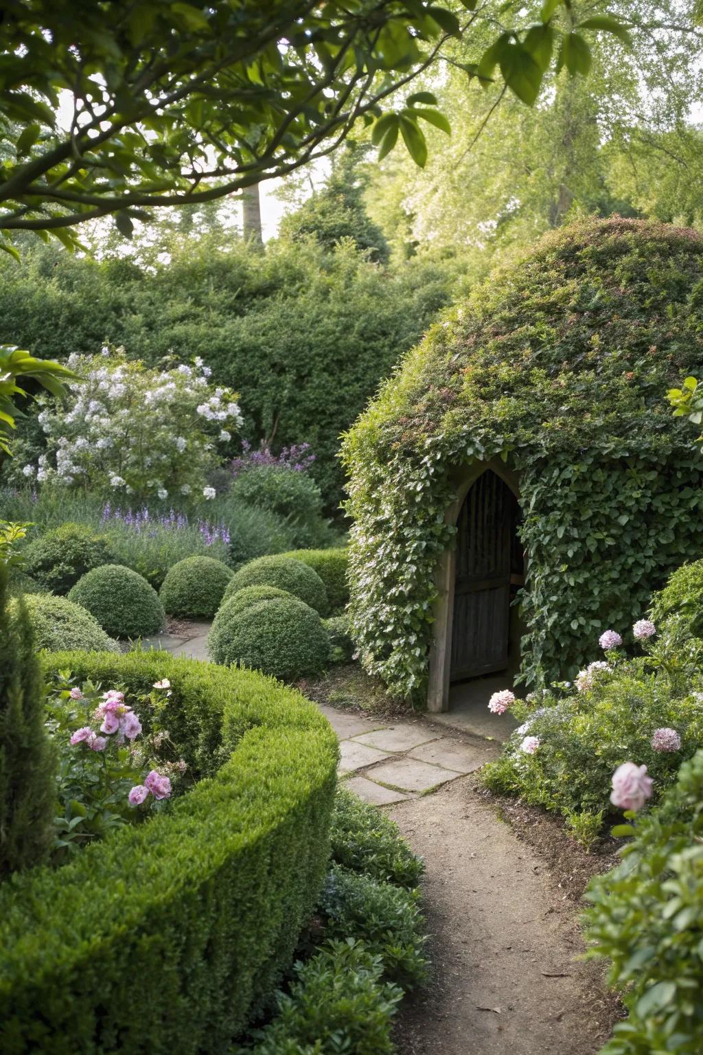 Bush enclosures create intimate and private garden retreats.