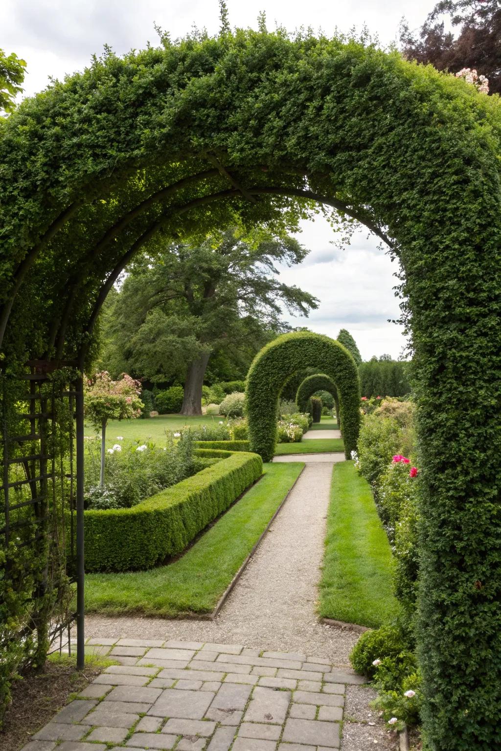 Arched bushes create romantic and inviting garden spaces.