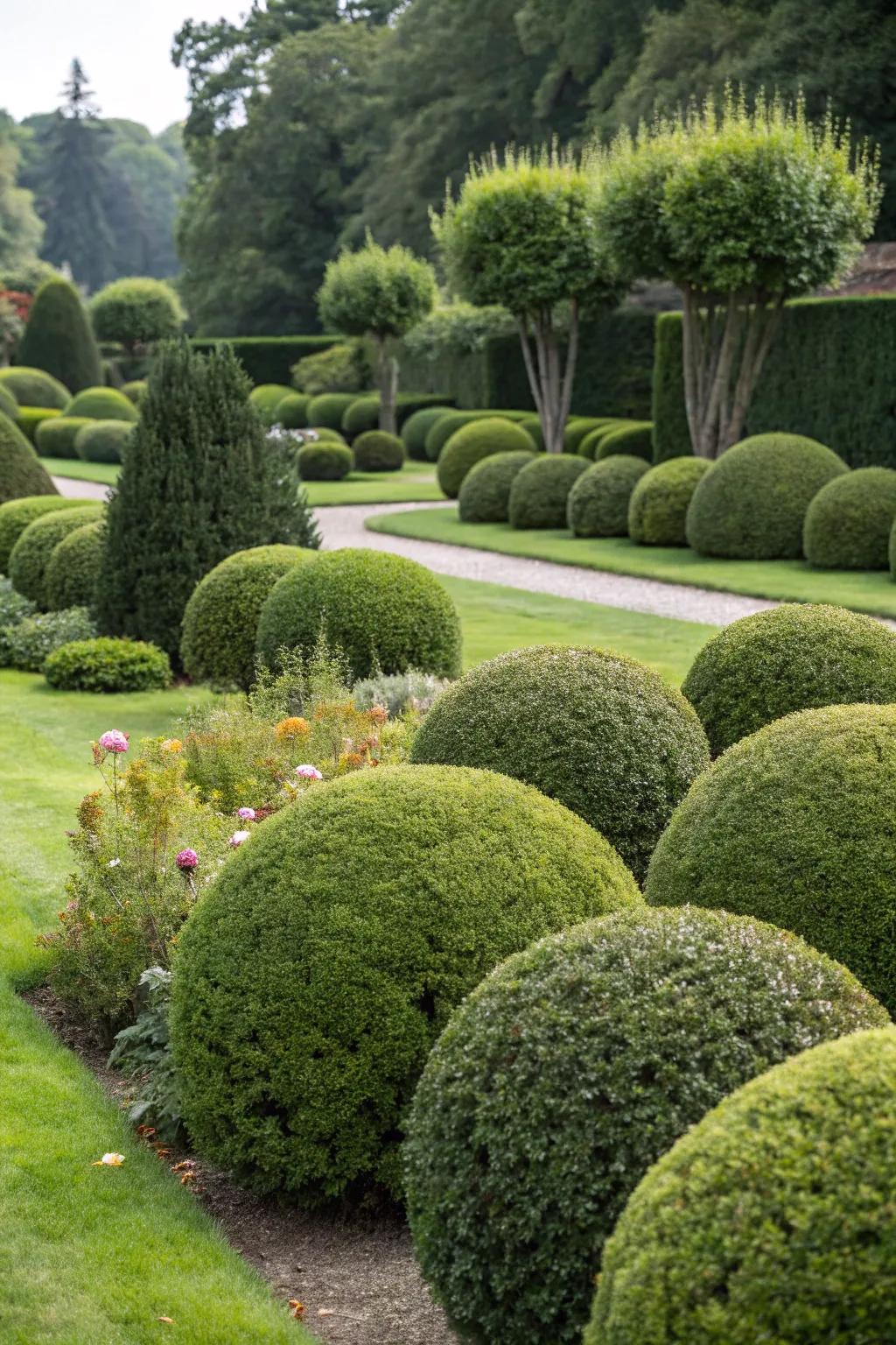 Spherical bushes bring timeless elegance to any garden setting.