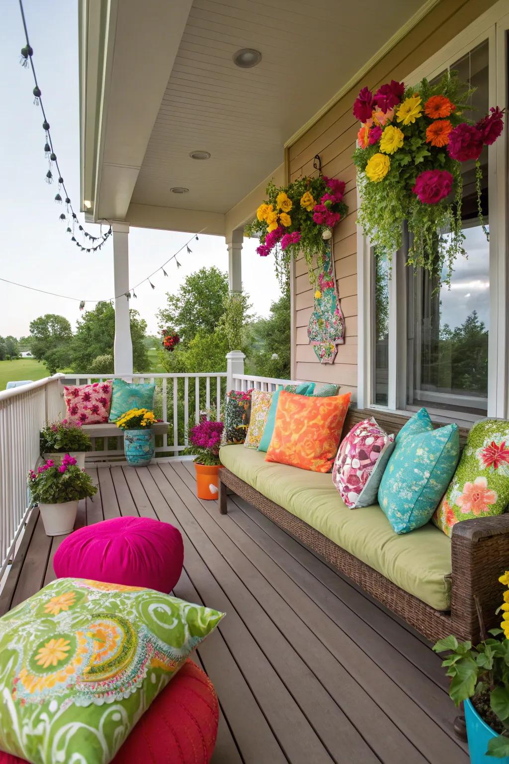 Vibrant colors bring life and energy to this porch deck.