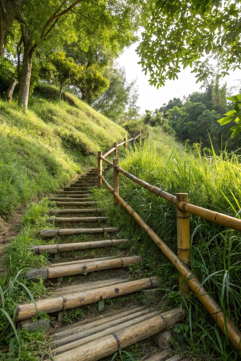 Eco-friendly bamboo and log steps