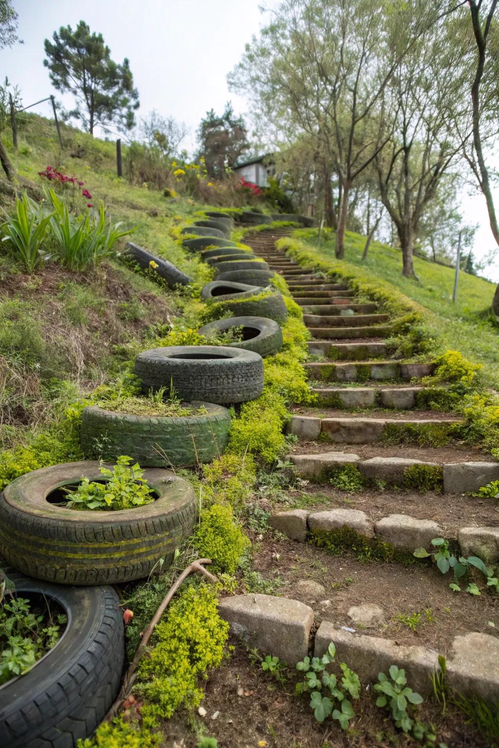 Innovative recycled tire steps