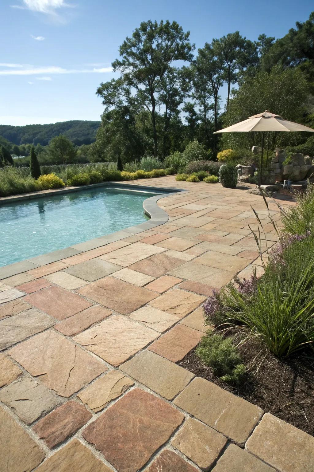 Earthy-toned pavers blending seamlessly with the landscape.