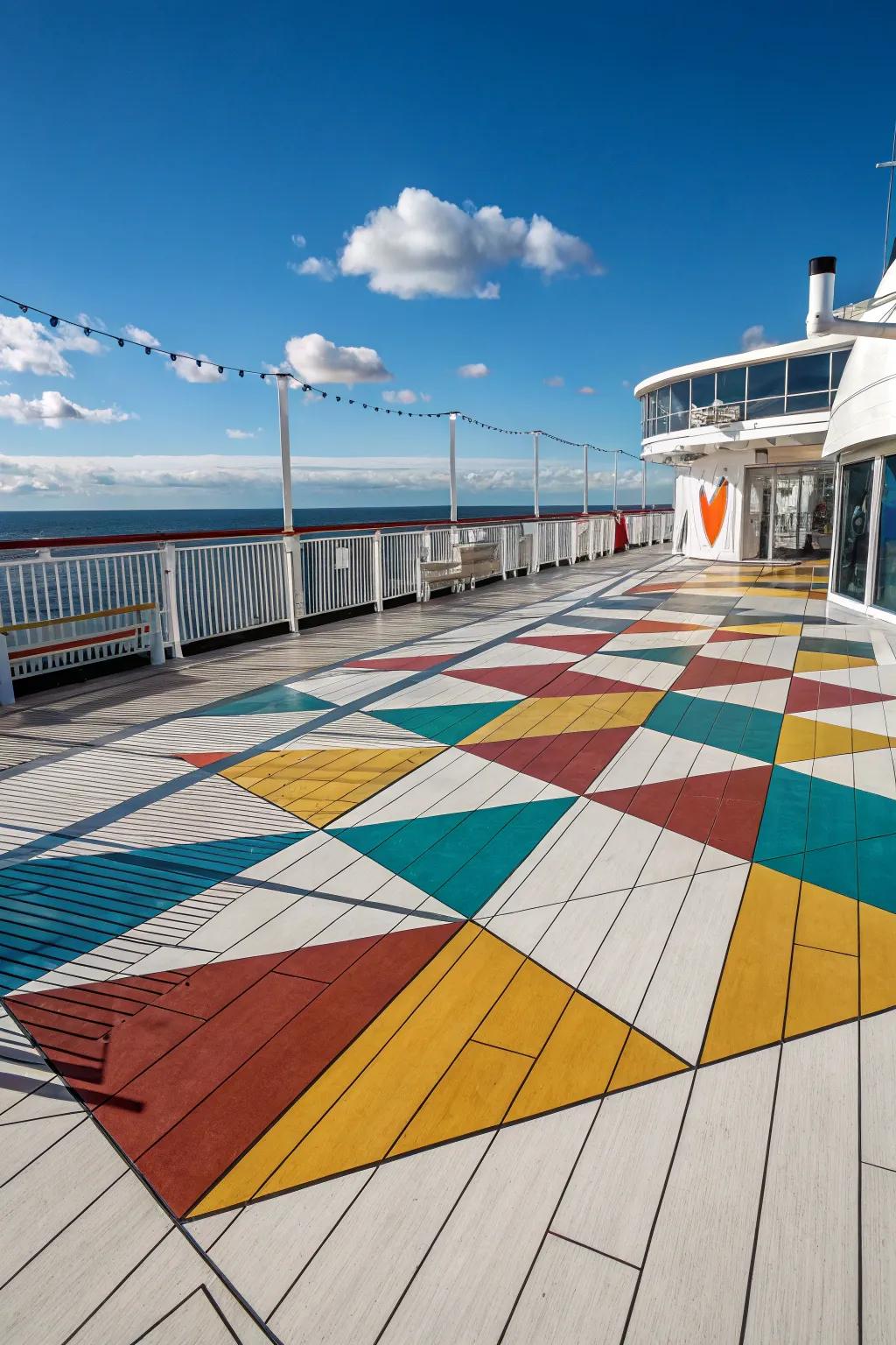 Geometric shapes create a modern design on the deck.