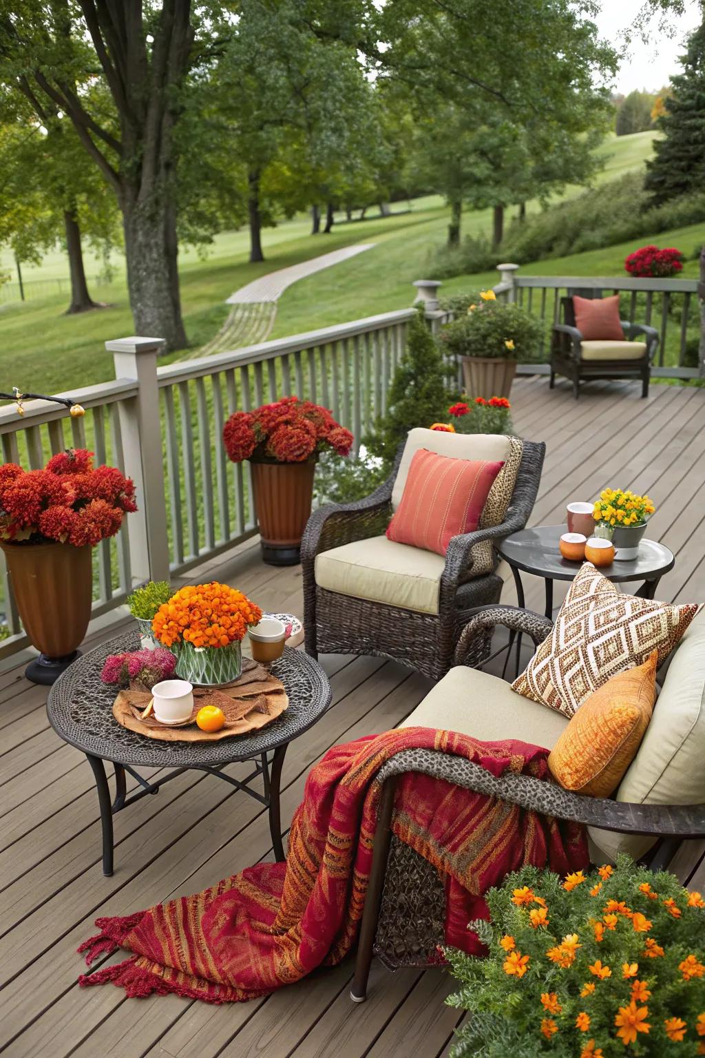 Seasonal colors keep the deck looking fresh throughout the year.
