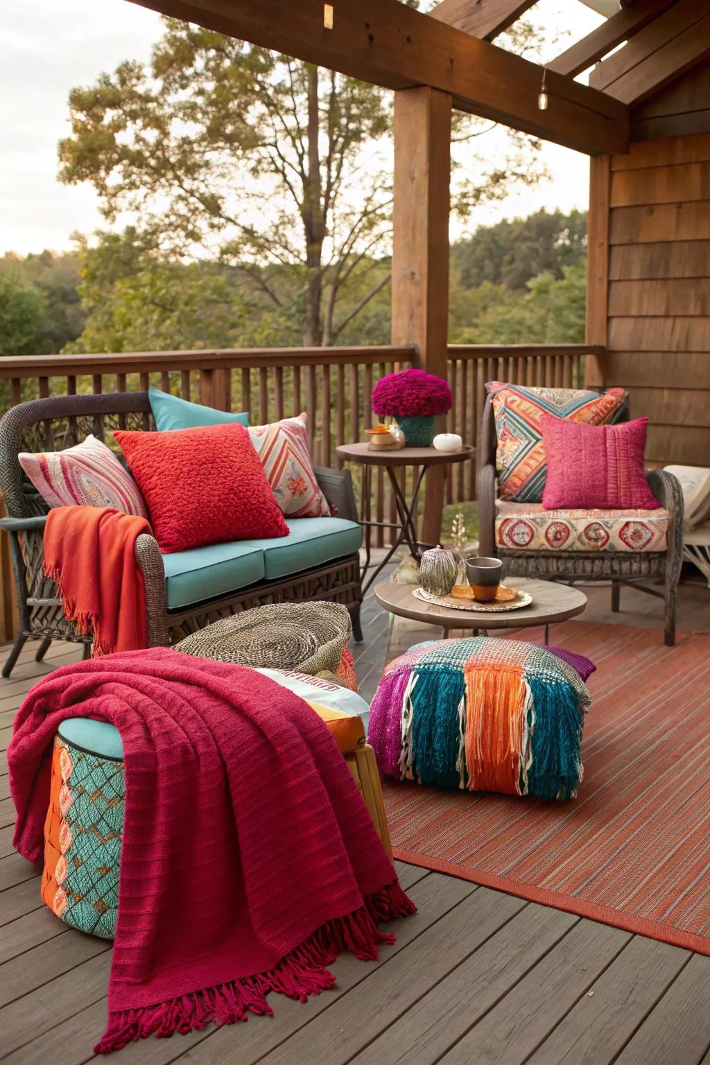 Bold accents elevate the deck's lively vibe.