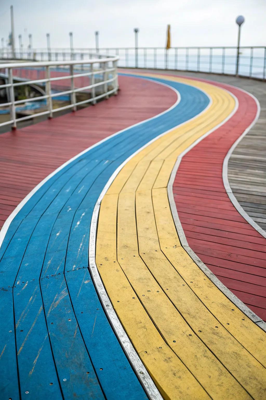 Curved deck design featuring a dynamic color scheme.