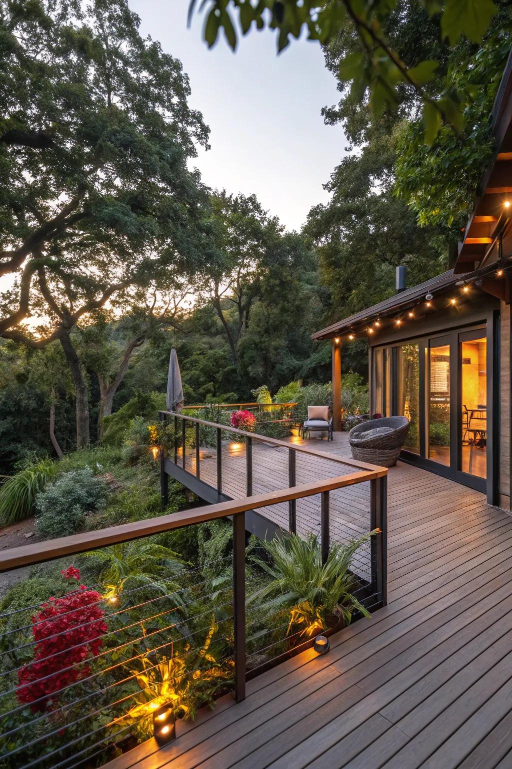 A deck featuring a harmonious mix of warm and cool tones.