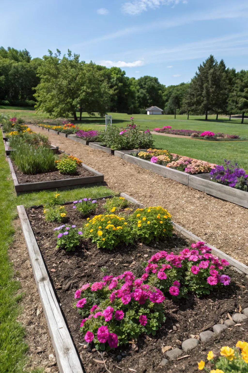 Mulched garden beds adding texture to a zone 9a landscape.