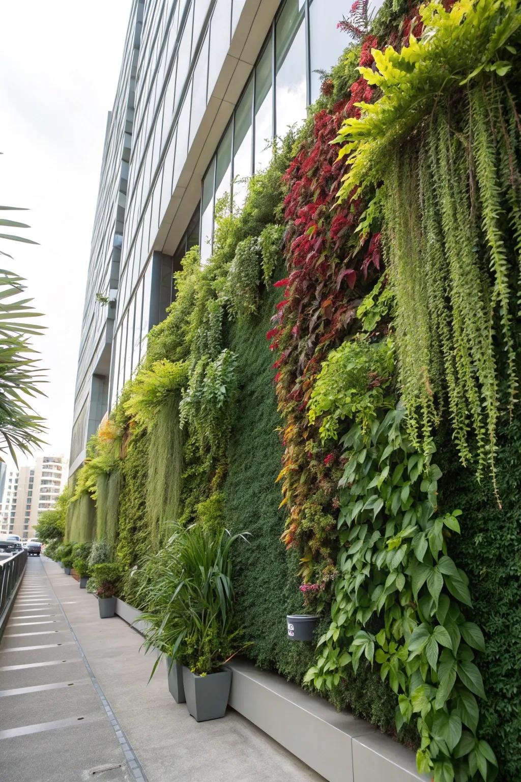 A vertical garden wall maximizing green space.