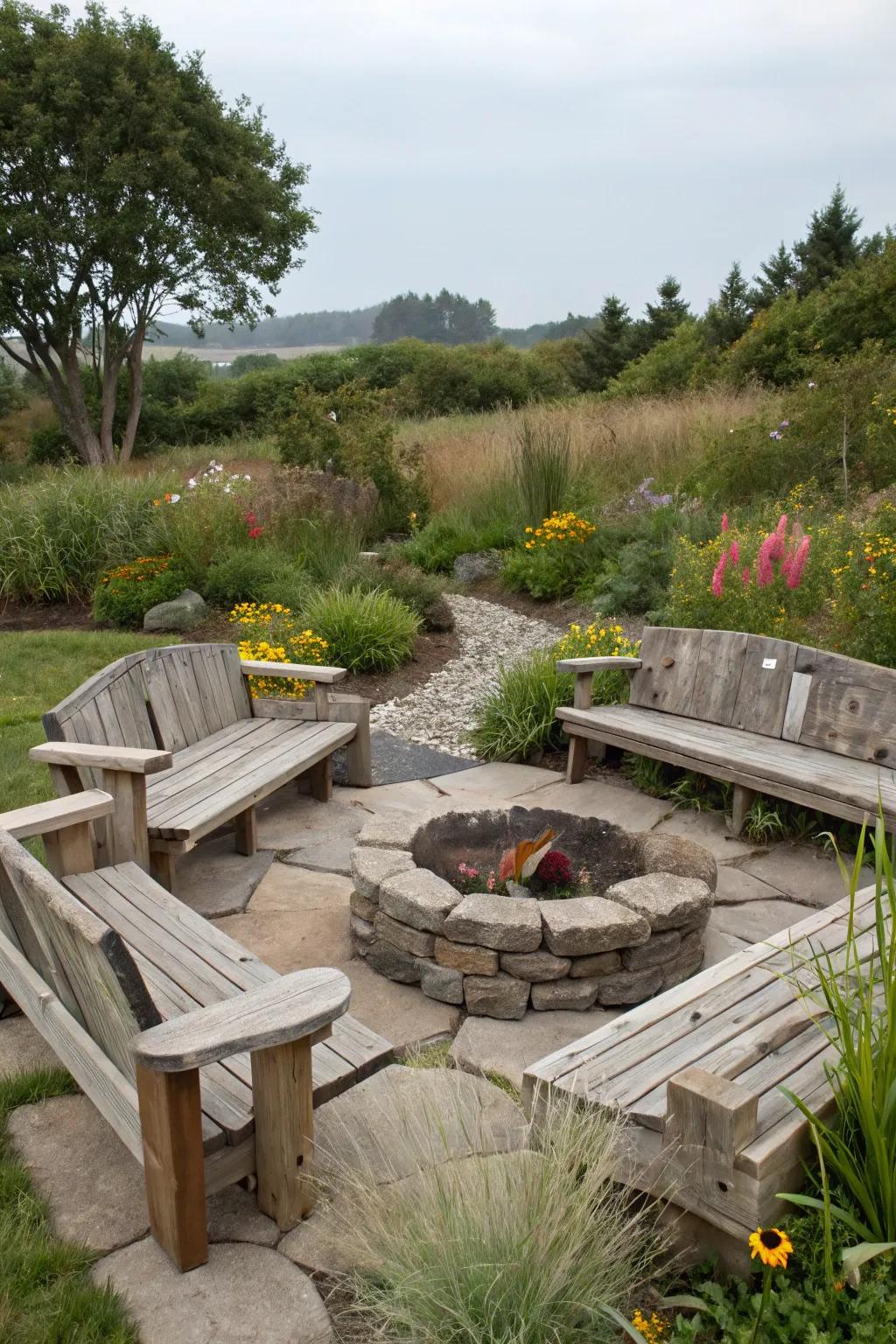 A rustic fire pit area for cozy evenings.