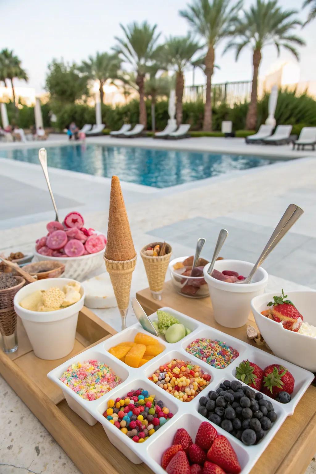 Treat your guests to a delightful ice cream bar with endless toppings.