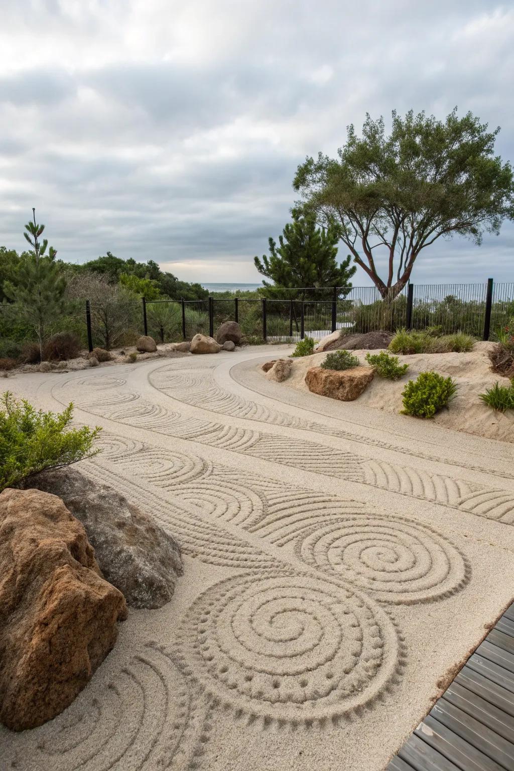 Artistic sand patterns bring a unique flair to your patio.