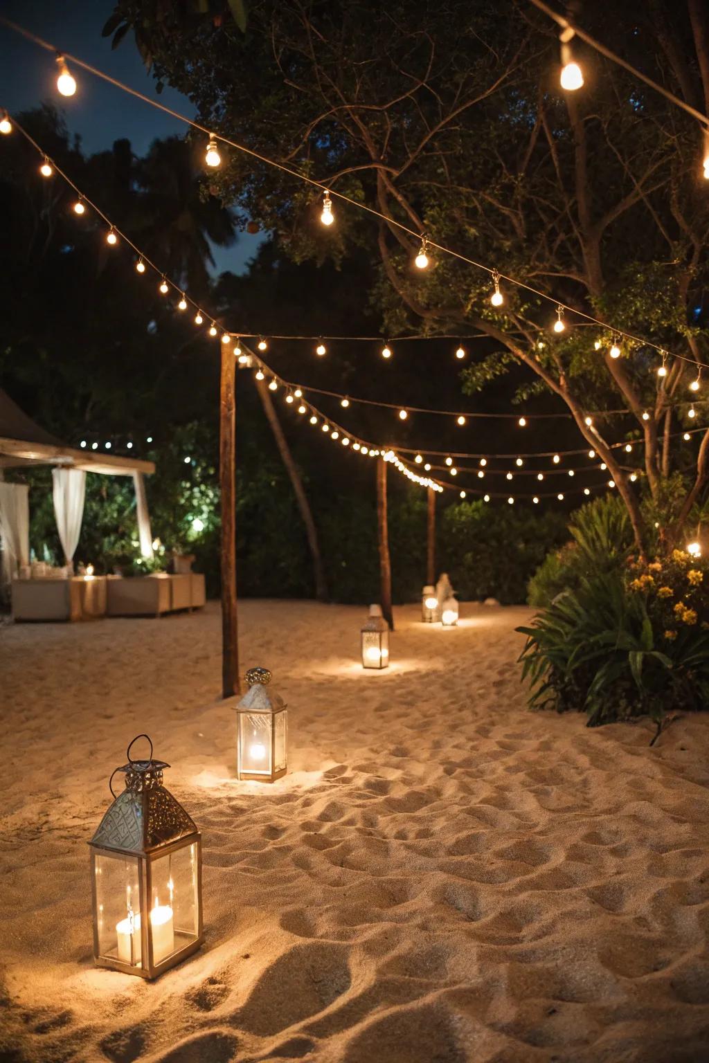 Ambient lighting creates an enchanting evening atmosphere.