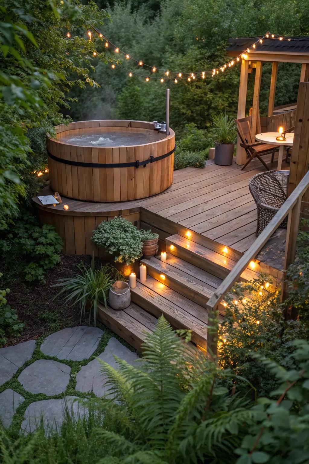 Multi-level decking enhances your hot tub’s luxury appeal.